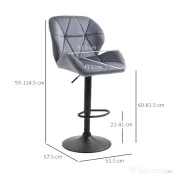 HOMCOM Set de 2 Scaune de Bar cu Înălțime Reglabilă, Bază Metalică și Șezut din Catifea, 51.5x57.5x93-114.5 cm, Gri | Aosom Romania