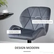 HOMCOM Set de 2 Scaune de Bar cu Înălțime Reglabilă, Bază Metalică și Șezut din Catifea, 51.5x57.5x93-114.5 cm, Gri | Aosom Romania