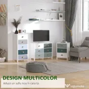 HOMCOM Comodă cu 5 Sertare Colorate, Înaltă și Economisitoare de Spațiu, Multicoloră, Albastră 