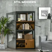 HOMCOM Biblioteca moderna cu 4 niveluri si rafturi de depozitare, nuc maro | Aosom Romania 