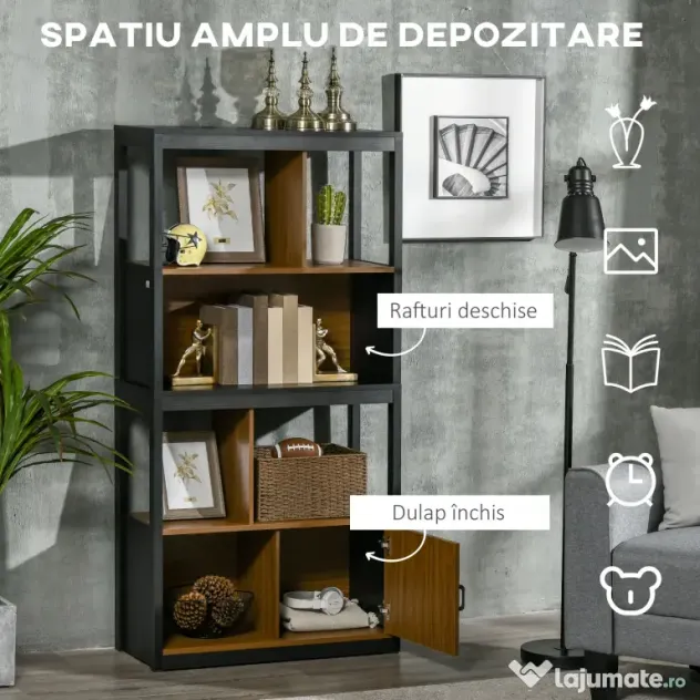 HOMCOM Biblioteca moderna cu 4 niveluri si rafturi de depozitare, nuc maro | Aosom Romania