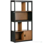 HOMCOM Biblioteca moderna cu 4 niveluri si rafturi de depozitare, nuc maro