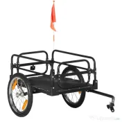 HOMCOM Remorcă pentru bicicletă de 70L cu 2 roți de 16", 2 reflectoare și steguleț, din oțel și PE, 125x64x53.5 cm, negru 