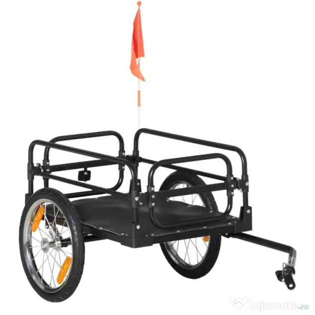 HOMCOM Remorcă pentru bicicletă de 70L cu 2 roți de 16", 2 reflectoare și steguleț, din oțel și PE, 125x64x53.5 cm, negru