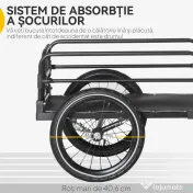 HOMCOM Remorcă pentru bicicletă de 70L cu 2 roți de 16", 2 reflectoare și steguleț, din oțel și PE, 125x64x53.5 cm, negru 