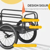 HOMCOM Remorcă pentru bicicletă de 70L cu 2 roți de 16", 2 reflectoare și steguleț, din oțel și PE, 125x64x53.5 cm, negru 
