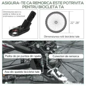 HOMCOM Remorcă pentru bicicletă de 70L cu 2 roți de 16", 2 reflectoare și steguleț, din oțel și PE, 125x64x53.5 cm, negru 