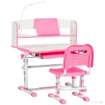 HOMCOM Set Bancă și Scaun pentru Copii 6-12 Ani, Reglabile pe Înălțime cu Blat Înclinabil la 45°, 80x54,5x82-104 cm, Roz