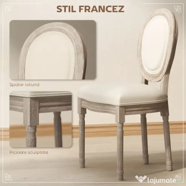 HOMCOM Set 2 Scaune Capitonate Vintage, Design Elegant, pentru Living sau Sufragerie, Albe | Aosom Romania