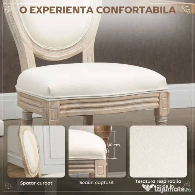 HOMCOM Set 2 Scaune Capitonate Vintage, Design Elegant, pentru Living sau Sufragerie, Albe | Aosom Romania