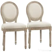 HOMCOM Set 2 Scaune Căptușite Vintage pentru Sufragerie și Bucătărie, Scaune Tapițate Stil Retro 49x56x96 cm, Alb 
