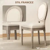 HOMCOM Set 2 Scaune Căptușite Vintage pentru Sufragerie și Bucătărie, Scaune Tapițate Stil Retro 49x56x96 cm, Alb 