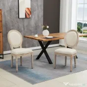 HOMCOM Set 2 Scaune Căptușite Vintage pentru Sufragerie și Bucătărie, Scaune Tapițate Stil Retro 49x56x96 cm, Alb 