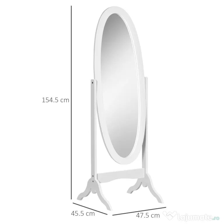 HOMCOM oglinda reglabila cu suport, 47.5x45.5x154.5cm, alba | Aosom Romania