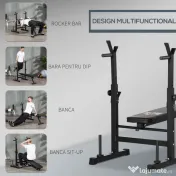 HOMCOM Bancă de Greutăți Pliabilă cu 8 Înălțimi Reglabile și Suport pentru Halteră, 140x73x98-122 cm, Negru | Aosom Romania 