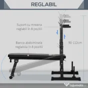 HOMCOM Bancă de Greutăți Pliabilă cu 8 Înălțimi Reglabile și Suport pentru Halteră, 140x73x98-122 cm, Negru | Aosom Romania 