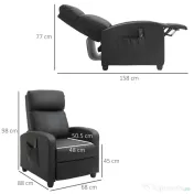 HOMCOM Fotoliu pentru relaxare cu masaj cu 8 moduri si 5 intensitati, cu suport pentru picioare si telecomanda, din piele PU, negru
