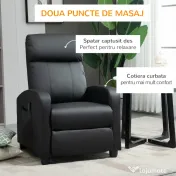 HOMCOM Fotoliu pentru relaxare cu masaj cu 8 moduri si 5 intensitati, cu suport pentru picioare si telecomanda, din piele PU, negru