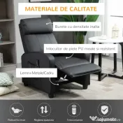HOMCOM Fotoliu pentru relaxare cu masaj cu 8 moduri si 5 intensitati, cu suport pentru picioare si telecomanda, din piele PU, negru
