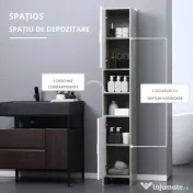 Dulap Baie Kleankin pentru Economisire Spațiu, cu 2 Uși din PAL, Efect Ciment, Gri-Alb, Dimensiuni 30x30x180cm, Ideal pentru Organizare | Aosom Romania 