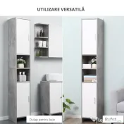 Dulap Baie Kleankin pentru Economisire Spațiu, cu 2 Uși din PAL, Efect Ciment, Gri-Alb, Dimensiuni 30x30x180cm, Ideal pentru Organizare | Aosom Romania 