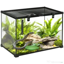 PawHut Terariu Înălțat pentru Reptile cu Încuietoare și Ușă pentru Hrănire, 50x30x35 cm, Negru | Aosom Romania