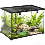 PawHut Terariu pentru reptile ridicat cu încuietoare și termometru, din sticlă și plasă metalică, 50x30x35 cm, negru