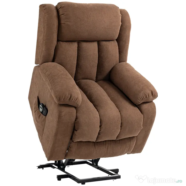 HOMCOM Scaun cu Ridicare și Înclinare, Scaun Tapițat din Material Rezistent pentru Sufragerie cu Telecomandă, 91x93x103 cm, Maro | Aosom Romania