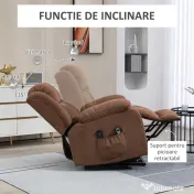 HOMCOM Scaun cu Ridicare și Înclinare, Scaun Tapițat din Material Rezistent pentru Sufragerie cu Telecomandă, 91x93x103 cm, Maro | Aosom Romania