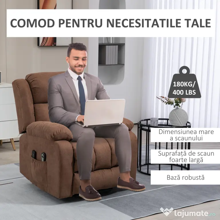 HOMCOM Scaun cu Ridicare și Înclinare, Scaun Tapițat din Material Rezistent pentru Sufragerie cu Telecomandă, 91x93x103 cm, Maro | Aosom Romania