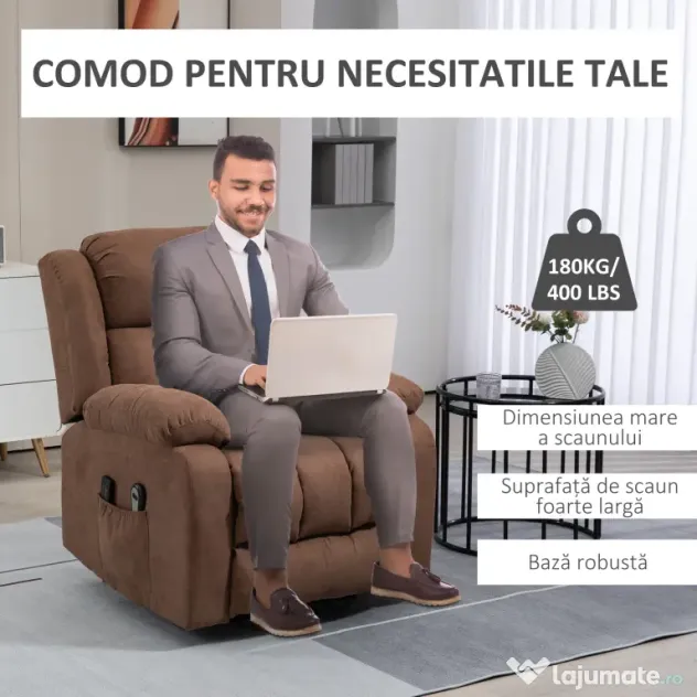 HOMCOM Scaun cu Ridicare și Înclinare, Scaun Tapițat din Material Rezistent pentru Sufragerie cu Telecomandă, 91x93x103 cm, Maro | Aosom Romania