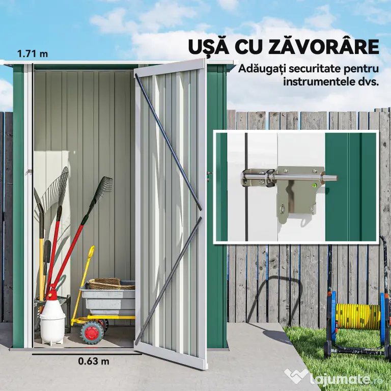 Outsunny Magazie Grădină Dulap pentru Scule 142x84x189cm Din Otel Impermeabil Verde Inchis | Aosom Romania