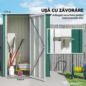 Outsunny Magazie Grădină Dulap pentru Scule 142x84x189cm Din Otel Impermeabil Verde Inchis | Aosom Romania