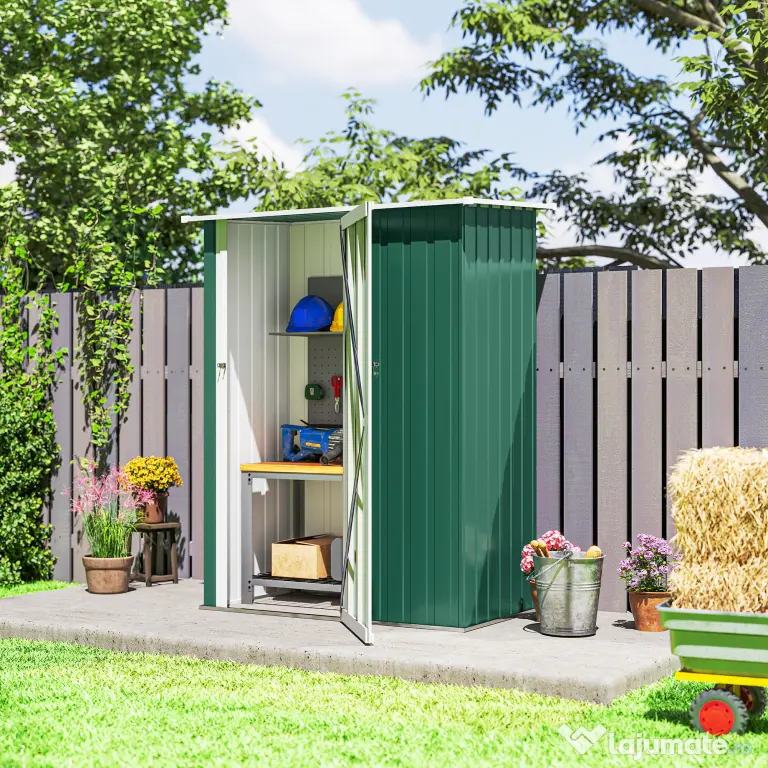 Outsunny Magazie Grădină Dulap pentru Scule 142x84x189cm Din Otel Impermeabil Verde Inchis | Aosom Romania