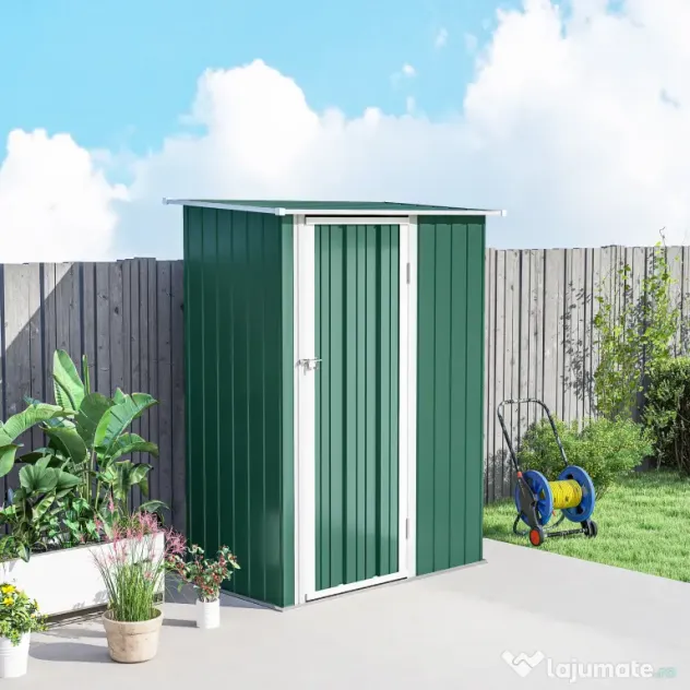 Outsunny Magazie Grădină Dulap pentru Scule 142x84x189cm Din Otel Impermeabil Verde Inchis | Aosom Romania
