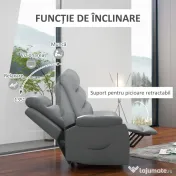 Fotoliu cu inclinare electric, din piele PU, cu masaj cu vibratii, buzunare laterale, gri HOMCOM | Aosom Romania