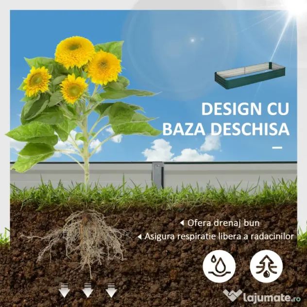 Outsunny Pat Suport de Gradina Inaltat din Metal de Exterior, Suport pentru Plante, Flori si Ierburi, 241x90,5x30cm