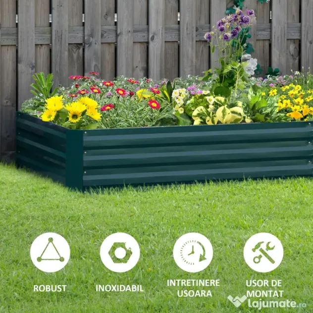 Outsunny Pat Suport de Gradina Inaltat din Metal de Exterior, Suport pentru Plante, Flori si Ierburi, 241x90,5x30cm
