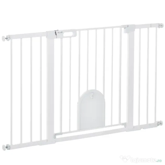 PawHut Poartă Extensibilă pentru Câini cu Ușă Autoînchidere Metal/ABS 75-131x76cm Siguranță Animale | Aosom Romania