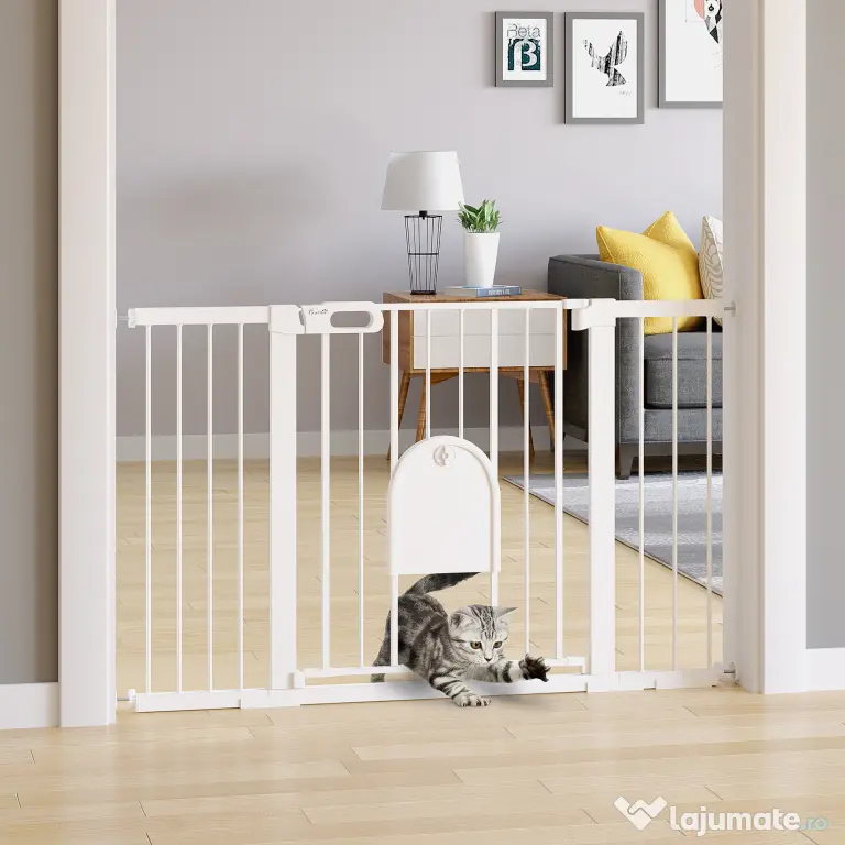 PawHut Poartă Extensibilă pentru Câini cu Ușă Autoînchidere Metal/ABS 75-131x76cm Siguranță Animale | Aosom Romania