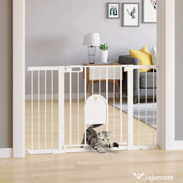 PawHut Poartă Extensibilă pentru Câini cu Ușă Autoînchidere Metal/ABS 75-131x76cm Siguranță Animale | Aosom Romania
