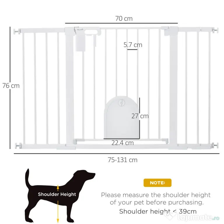 PawHut Poartă Extensibilă pentru Câini cu Ușă Autoînchidere Metal/ABS 75-131x76cm Siguranță Animale | Aosom Romania