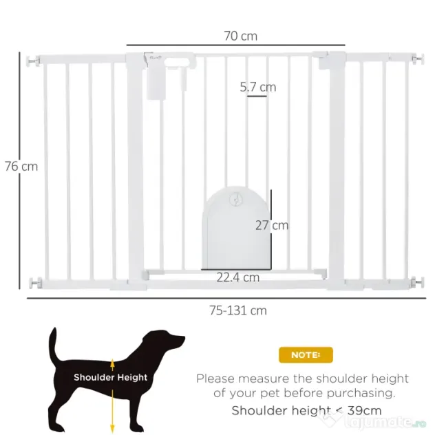 PawHut Poartă Extensibilă pentru Câini cu Ușă Autoînchidere Metal/ABS 75-131x76cm Siguranță Animale | Aosom Romania