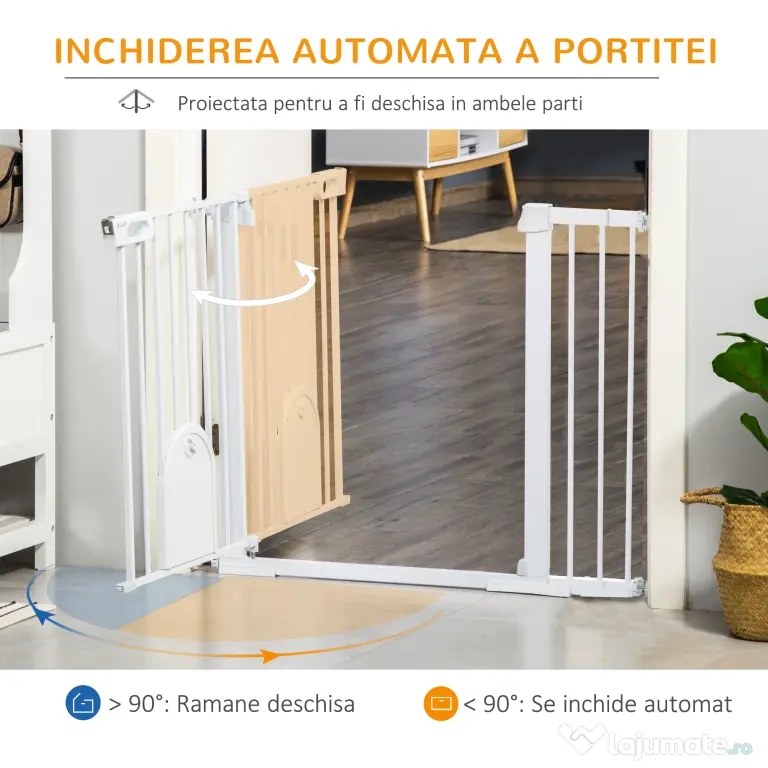 PawHut Poartă Extensibilă pentru Câini cu Ușă Autoînchidere Metal/ABS 75-131x76cm Siguranță Animale | Aosom Romania