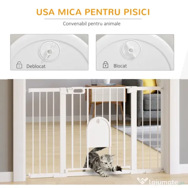 PawHut Poartă Extensibilă pentru Câini cu Ușă Autoînchidere Metal/ABS 75-131x76cm Siguranță Animale | Aosom Romania