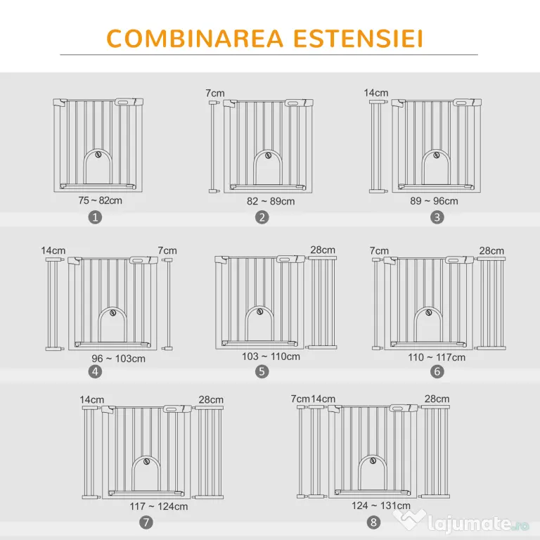 PawHut Poartă Extensibilă pentru Câini cu Ușă Autoînchidere Metal/ABS 75-131x76cm Siguranță Animale | Aosom Romania
