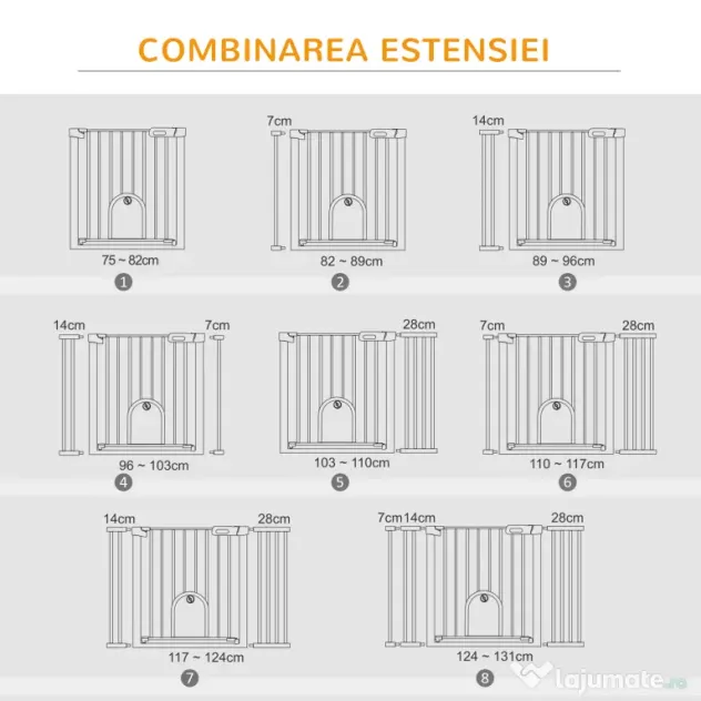 PawHut Poartă Extensibilă pentru Câini cu Ușă Autoînchidere Metal/ABS 75-131x76cm Siguranță Animale | Aosom Romania