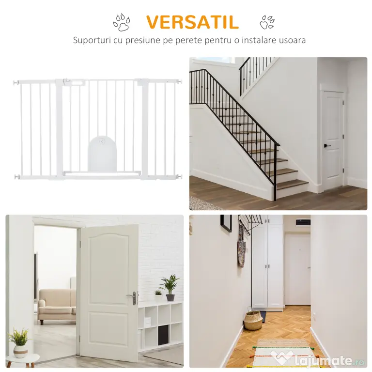PawHut Poartă Extensibilă pentru Câini cu Ușă Autoînchidere Metal/ABS 75-131x76cm Siguranță Animale | Aosom Romania