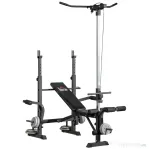 HOMCOM Bancă Multifuncțională pentru Fitness cu Pulley System, Suport pentru Haltere și Spătar Reglabil, Bancă pentru Greutăți Înclinată cu Extensie pentru Picioare, Chest Fly, Suport pentru Greutăți, Antrenament Acasă