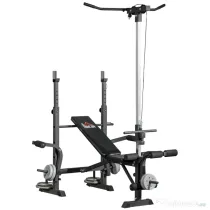 HOMCOM Bancă Multifuncțională pentru Fitness cu Pulley System, Suport pentru Haltere și Spătar Reglabil, Bancă pentru Greutăți Înclinată cu Extensie pentru Picioare, Chest Fly, Suport pentru Greutăți, Antrenament Acasă
